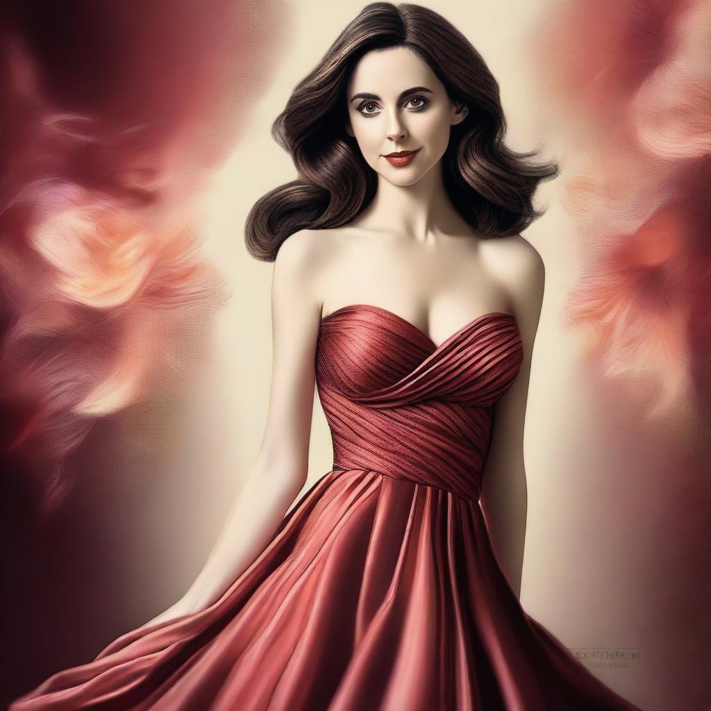 A high-quality digital art image portraying Alison Brie in a stunning dress, radiating sensuality