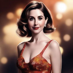 A high-quality digital art image portraying Alison Brie in a stunning dress, radiating sensuality