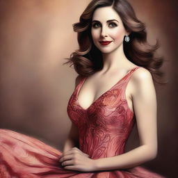 A high-quality digital art image portraying Alison Brie in a stunning dress, radiating sensuality