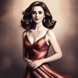 A high-quality digital art image portraying Alison Brie in a stunning dress, radiating sensuality