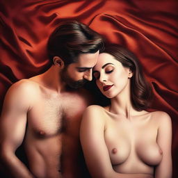 A high-quality digital art image featuring Alison Brie, exuding sensuality, alongside an unidentified man