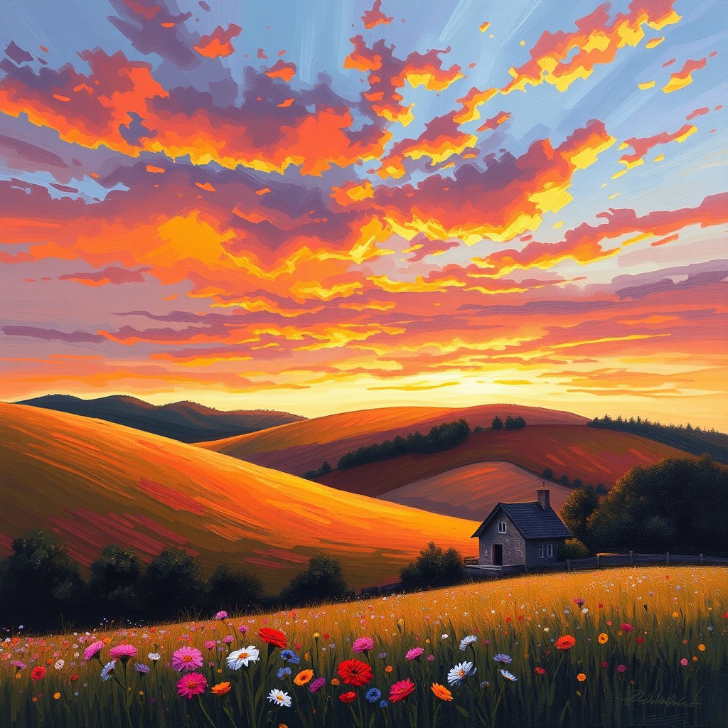 An oil painting style rendition of a photograph, showcasing rich, textured brush strokes and vibrant colors