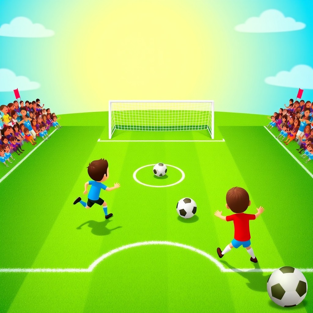 An engaging and colorful depiction of a soccer game created in a Scratch programming style
