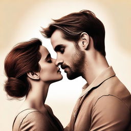 A high-quality digital art image depicting Emma Watson in a sensual moment with an unidentified man, their hands touching