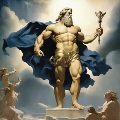 In Greek mythology, the apogee of Zeus's power was when he defeated the Titans and established his dominion over the heavens.