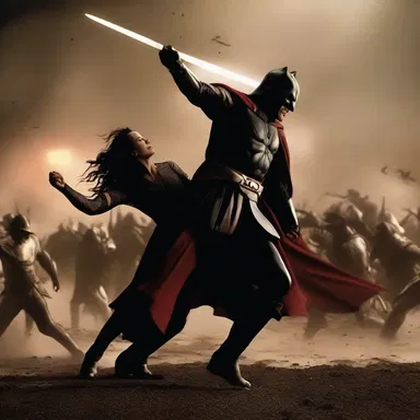 The epic battle scene in the movie reached its apogee when the protagonist vanquished the villain and saved the world.