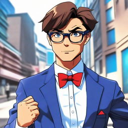 Realistic rendition of the anime character Detective Conan, featuring his signature blue suit, red bowtie, and a pair of glasses.