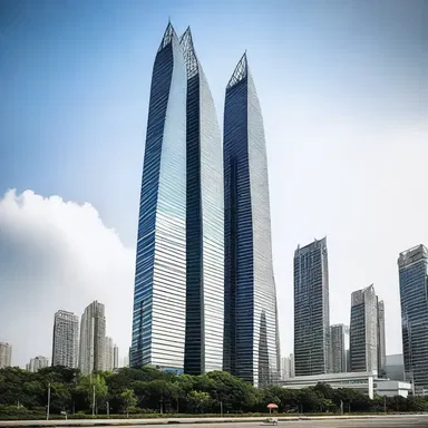 The towering skyscraper with its exquisite design and luxurious interiors represents the apogee of modern architecture.