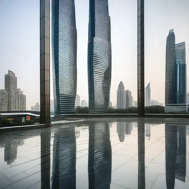 The towering skyscraper with its exquisite design and luxurious interiors represents the apogee of modern architecture.