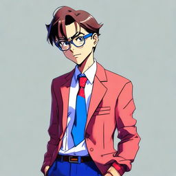 Realistic rendition of the anime character Detective Conan, featuring his signature blue suit, red bowtie, and a pair of glasses.