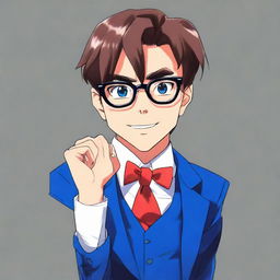 Realistic rendition of the anime character Detective Conan, featuring his signature blue suit, red bowtie, and a pair of glasses.