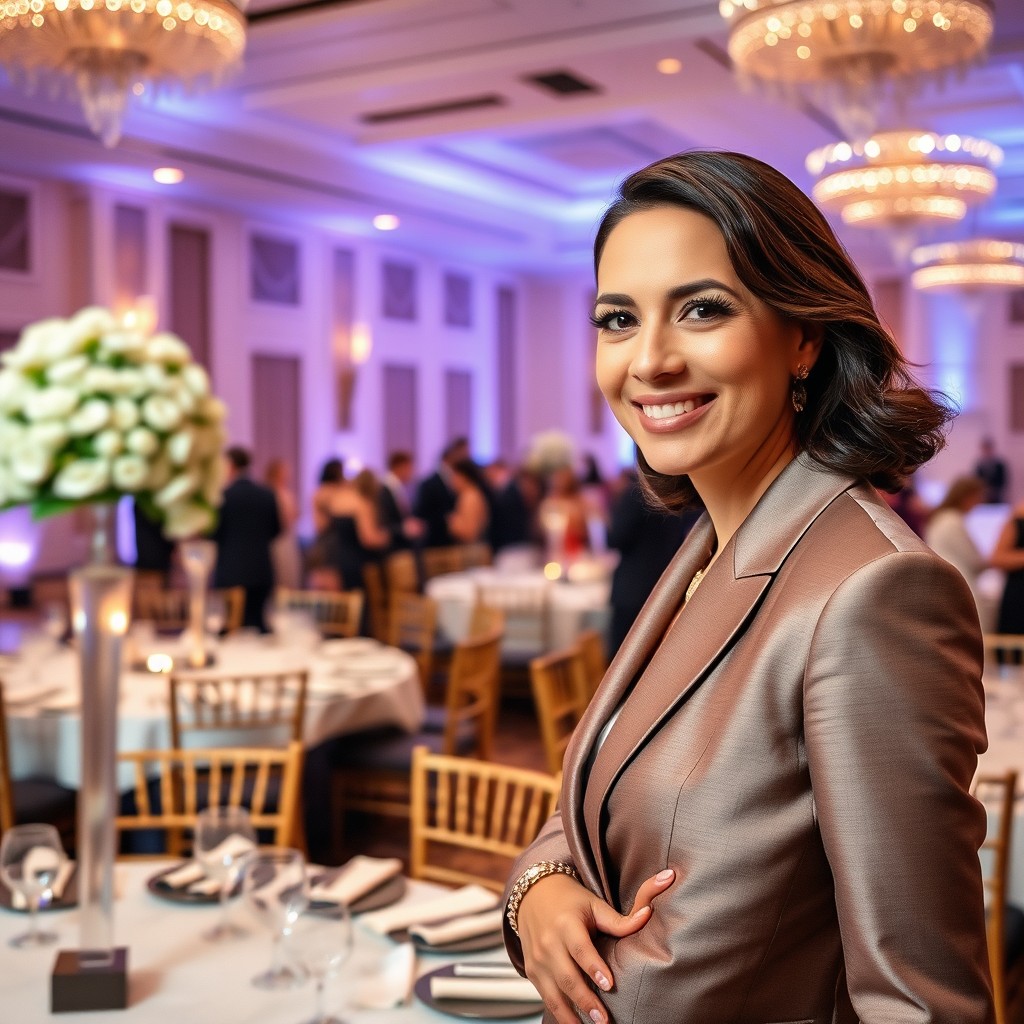 An elegant and sophisticated event coordinator at a beautifully decorated venue