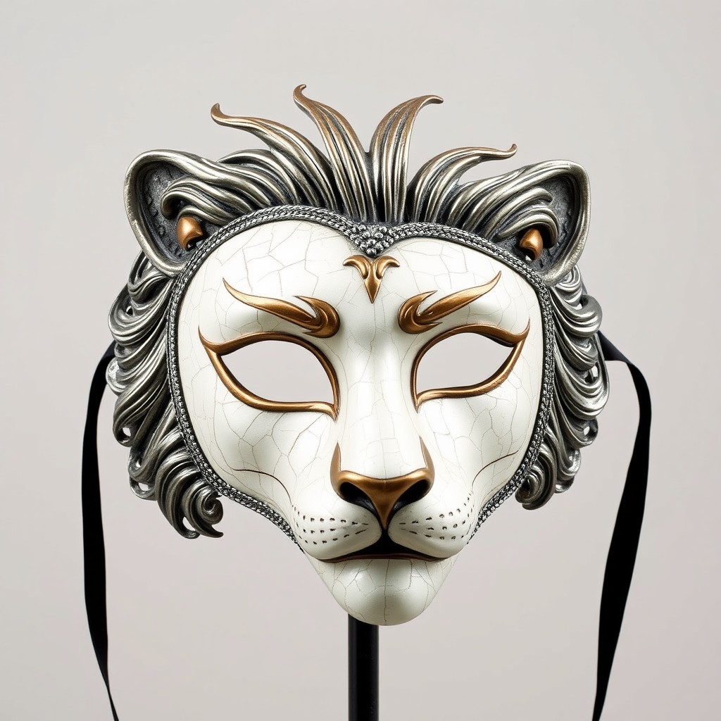 A front view of a Venetian-style half-mask that covers only the right side of the face, from the eye to the temple and part of the forehead, leaving the nose, mouth, and left side fully exposed