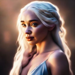 A high-quality digital art image presenting Daenerys from Game of Thrones in a sensual moment, her hand gently reaching out