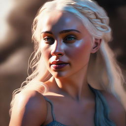 A high-quality digital art image presenting Daenerys from Game of Thrones in a sensual moment, her hand gently reaching out