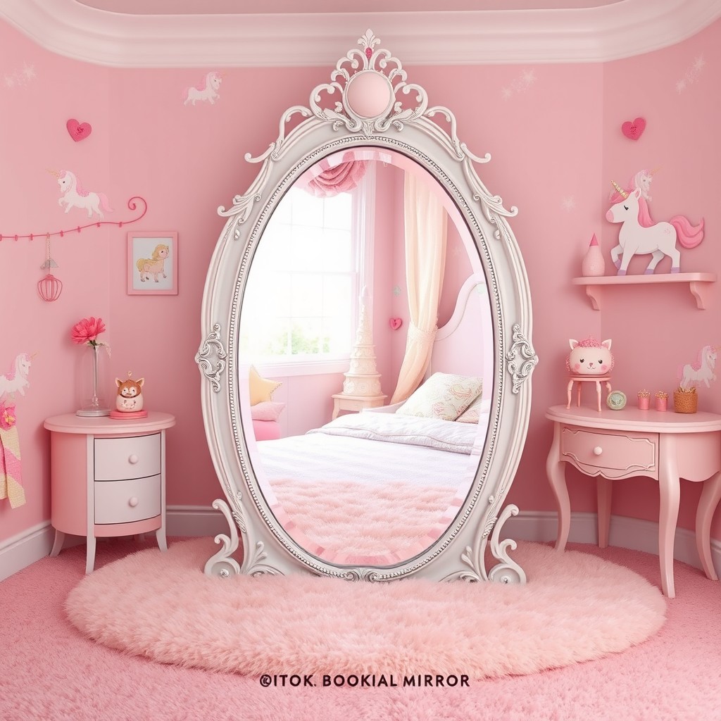 An enchanting and magical mirror designed as the centerpiece for a children's book cover