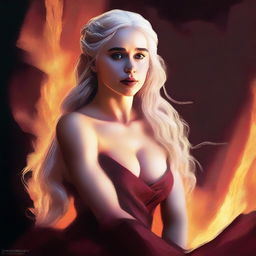 A high-quality digital art image featuring Daenerys from Game of Thrones in a sensual pose