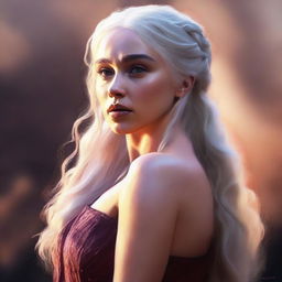 A high-quality digital art image featuring Daenerys from Game of Thrones in a sensual pose