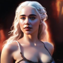 A high-quality digital art image featuring Daenerys from Game of Thrones in a sensual pose