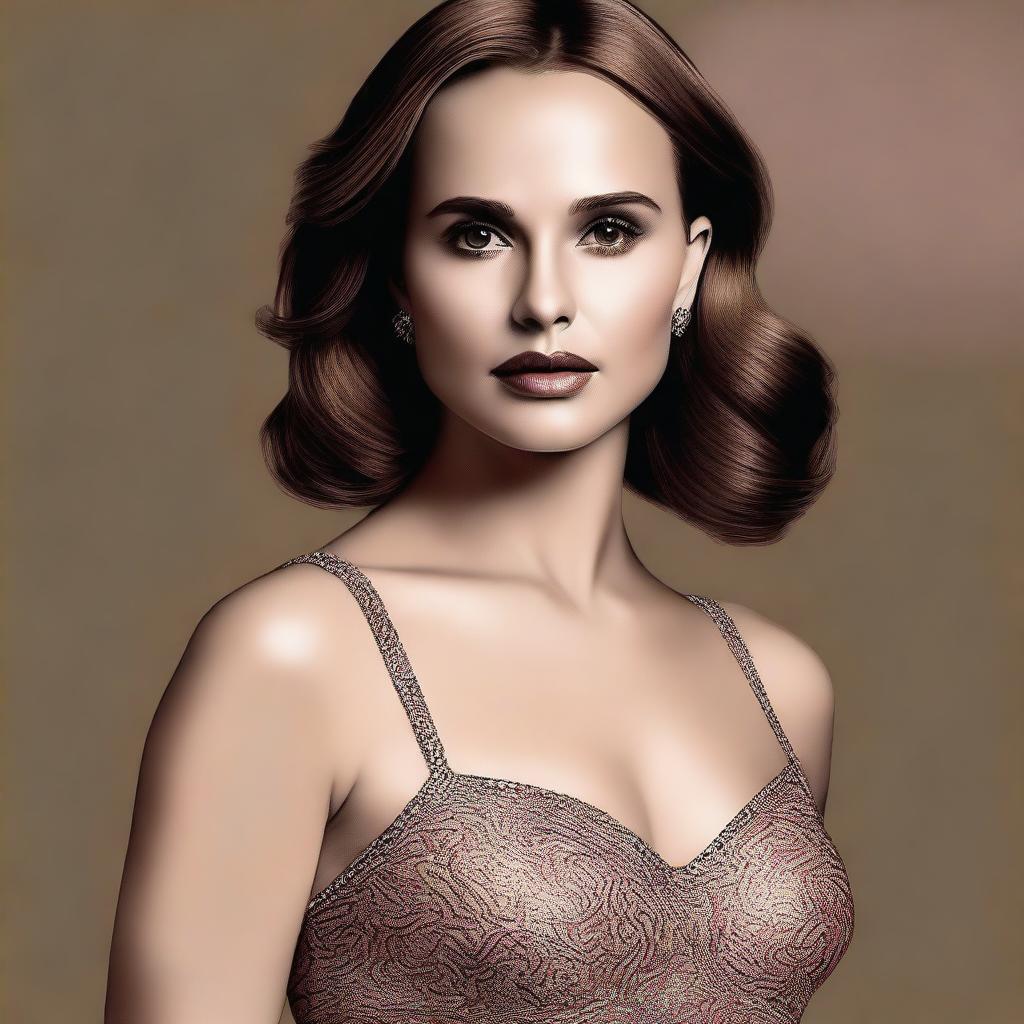 A high-quality digital art image showcasing Natalie Portman in a sensual stance