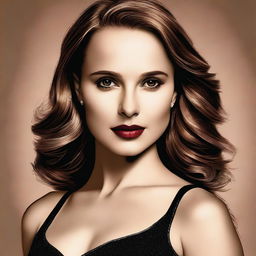 A high-quality digital art image showcasing Natalie Portman in a sensual stance