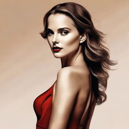 A high-quality digital art image showcasing Natalie Portman in a sensual stance