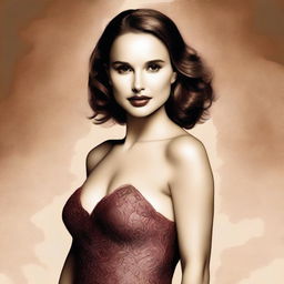 A high-quality digital art image showcasing Natalie Portman in a sensual stance