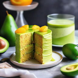 A luscious cake made from avocado and orange, showcasing texture and flavor contrast.