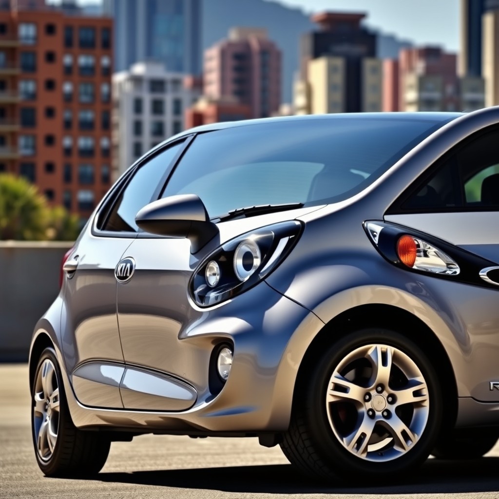 A stylish and detailed image of a 2009 Kia Rio Xcite, showcasing its sleek design with shiny paint, modern headlights, and sporty wheels