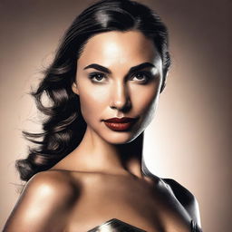 A high-quality digital art image showcasing Gal Gadot in a sensual pose