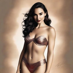 A high-quality digital art image showcasing Gal Gadot in a sensual pose