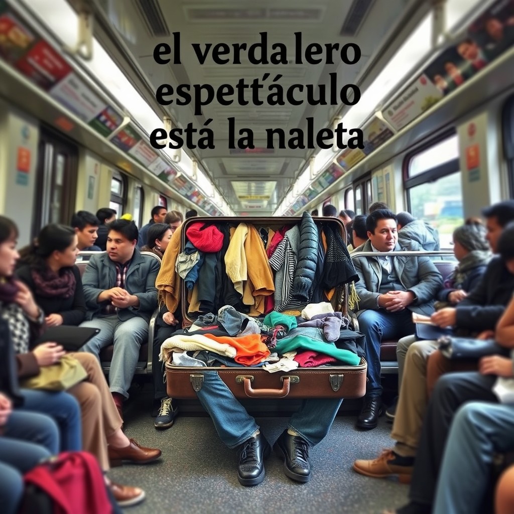 A person sitting on the Valparaíso Metro in Chile, surrounded by a nearly full train with various passengers