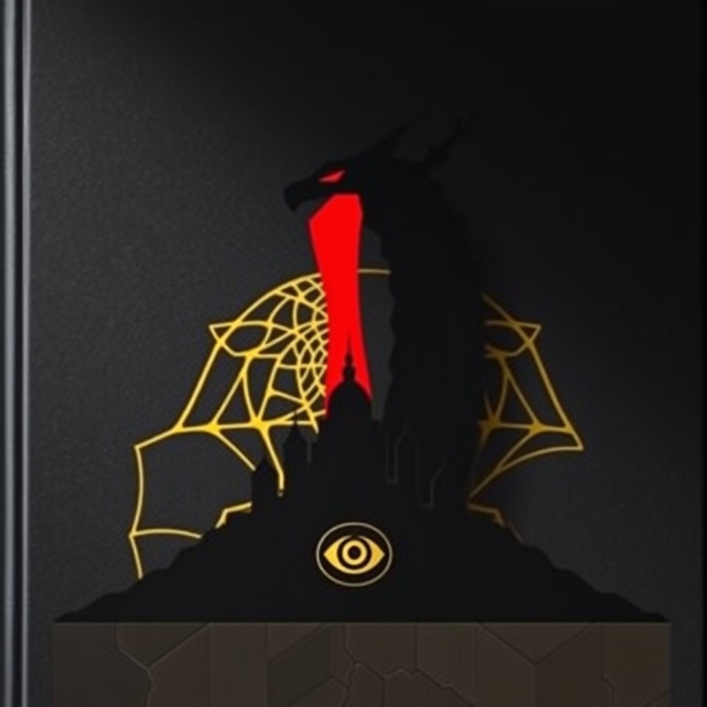 A minimalist dark fantasy book cover featuring a central focus on a stylized dragon's mouth crafted from geometric shapes, emitting a striking pillar of scarlet flame