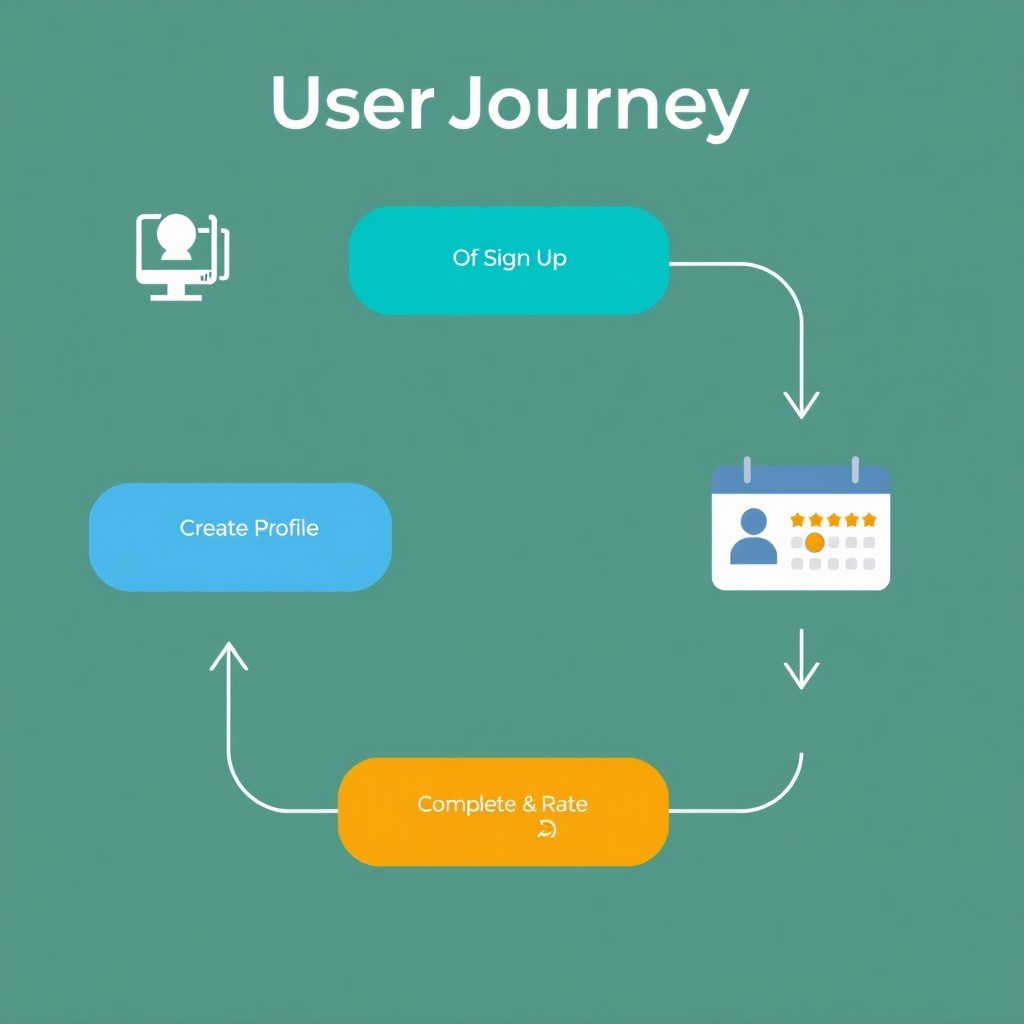 A flowchart illustrating a user journey, featuring the following steps: 1