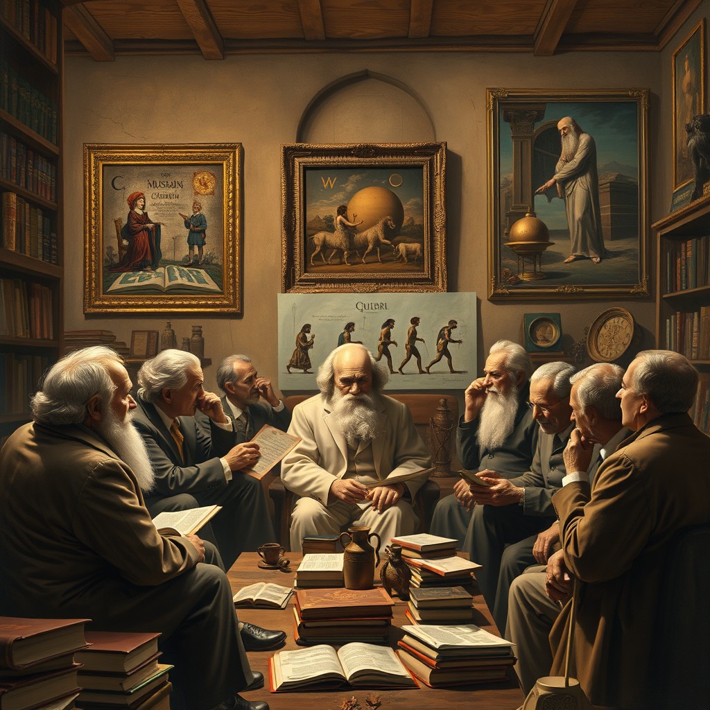 A realistic and thought-provoking image depicting the Western perspective on humanity, particularly focusing on Darwin's theory of evolution