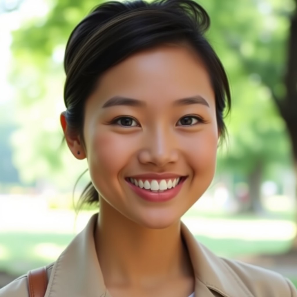 A portrait photograph of a person with a slightly altered facial structure to appear thinner