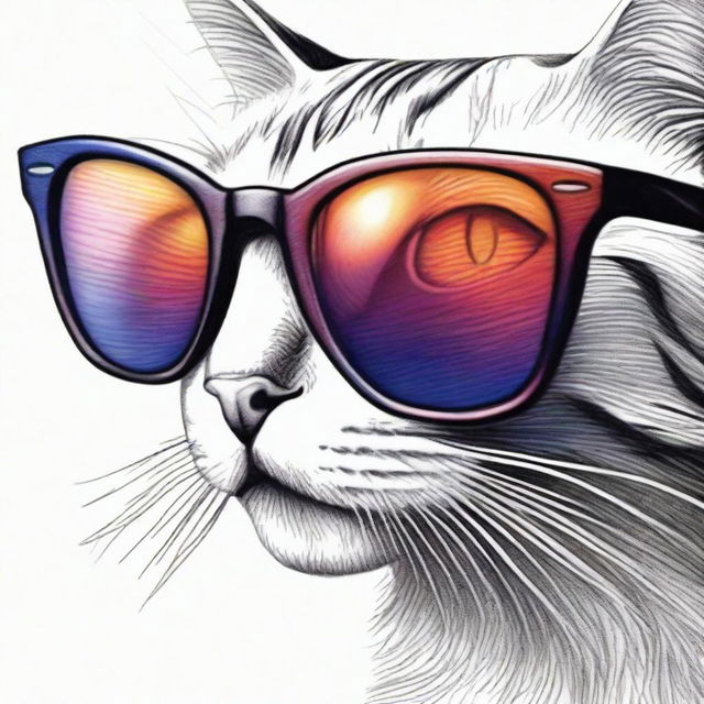 A different, high-quality coloured pencil drawing of cat-eye sunglasses