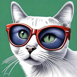 A different, high-quality coloured pencil drawing of cat-eye sunglasses