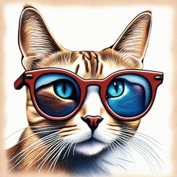 A different, high-quality coloured pencil drawing of cat-eye sunglasses