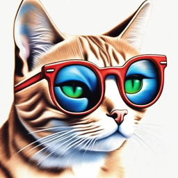 A different, high-quality coloured pencil drawing of cat-eye sunglasses