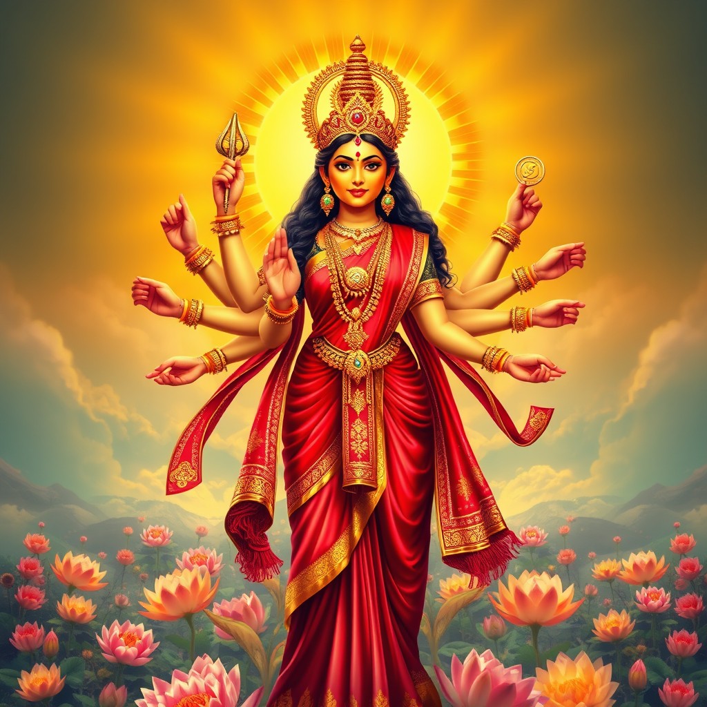 A powerful and inspiring image of Lakshmi, the Hindu goddess of wealth and prosperity