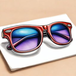 A different, high-quality coloured pencil drawing of a pair of trendy sunglasses