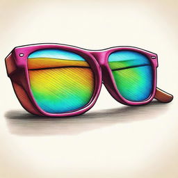 A different, high-quality coloured pencil drawing of a pair of trendy sunglasses