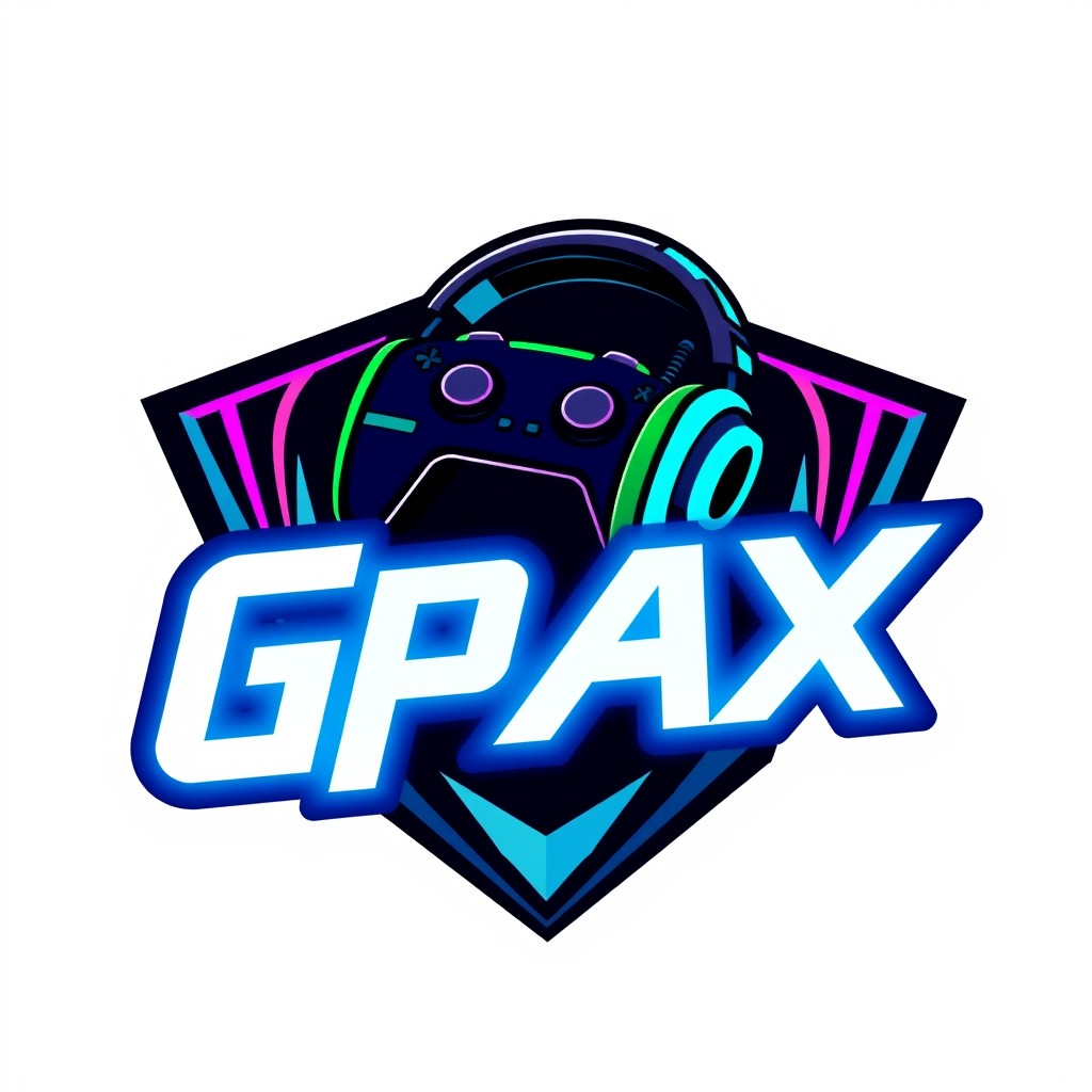 A dynamic and eye-catching logo for a gaming brand named 'Gpax'