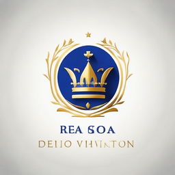 Design a logo for 'Royal Vision'. The logo should depict a regal and visionary theme, with royal blue and gold colors. It should be elegant and minimalistic.