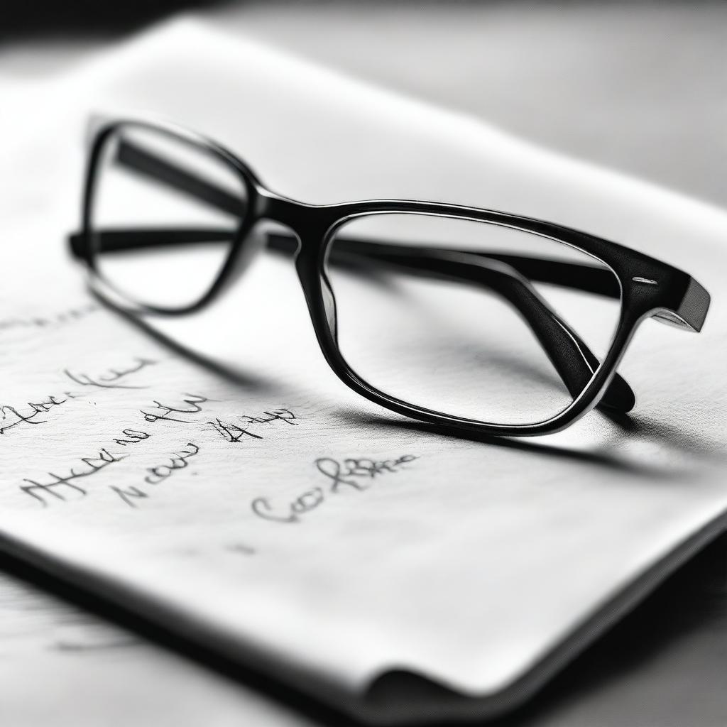 An exquisite black and white pencil sketch showcasing a pair of glasses