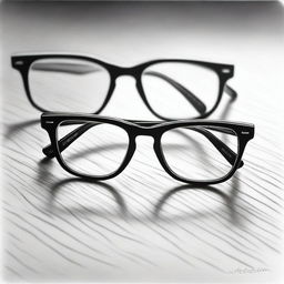 An exquisite black and white pencil sketch showcasing a pair of glasses