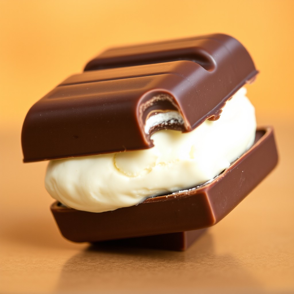 A delicious vanilla ice cream sandwich crafted with two rectangular chocolate bars resembling classic segmented chocolate pieces