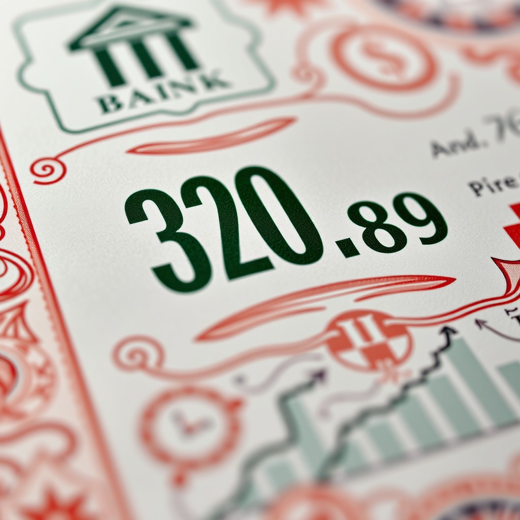 A close-up image of a colorful financial document showing a clear emphasis on the number 320