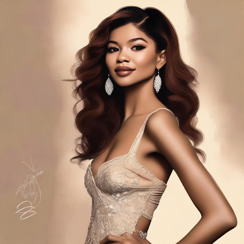 A high-resolution digital art portraying Zendaya, the renowned actress and singer